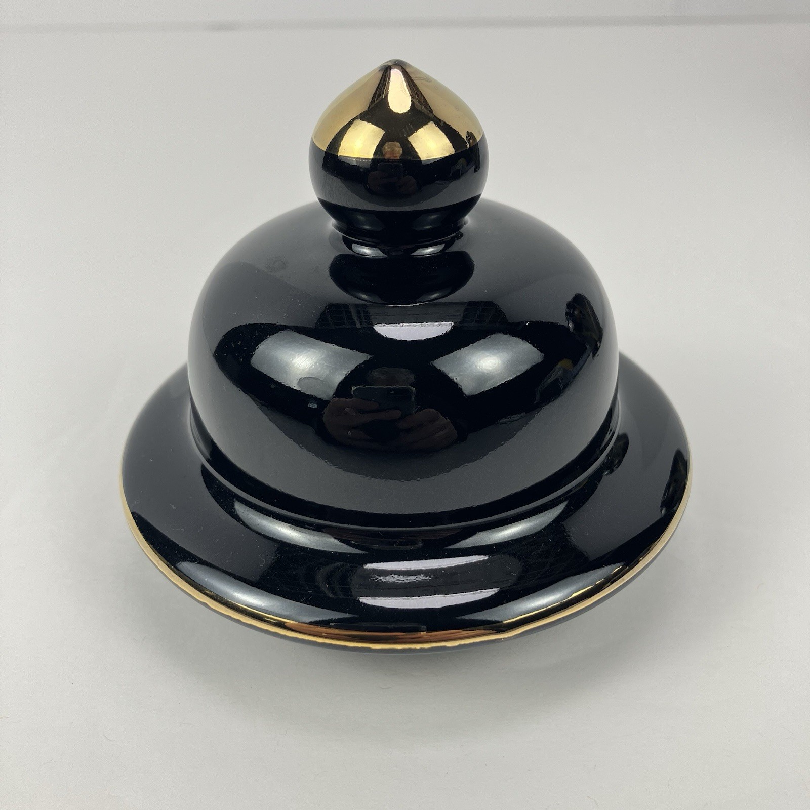 Otagiri Japan Black Gold Iris Floral Ginger Jar Lidded Ceramic Urn Vase Decor