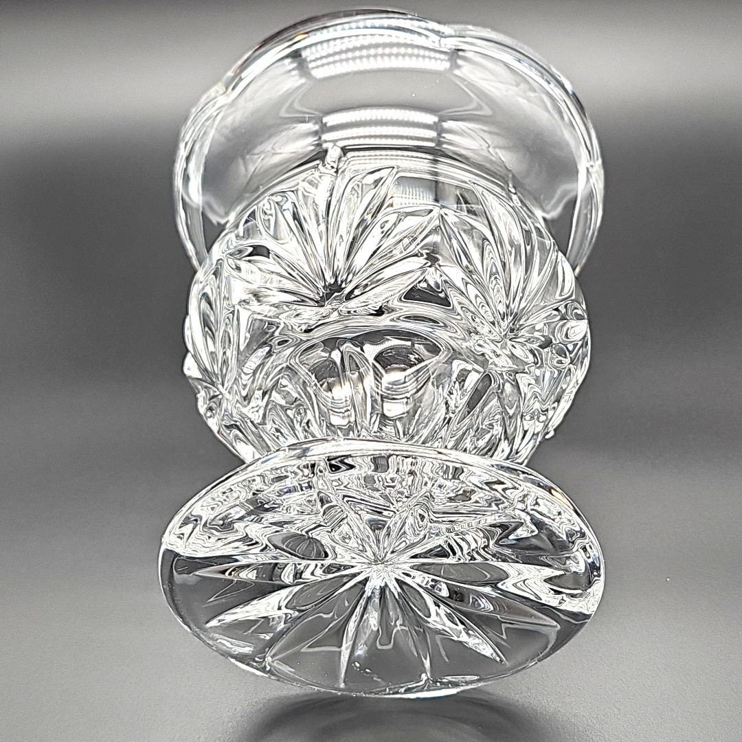 Vintage Heavy Lead Crystal Bud Vase 5″ Scalloped Rim Starburst Pedestal CutClear