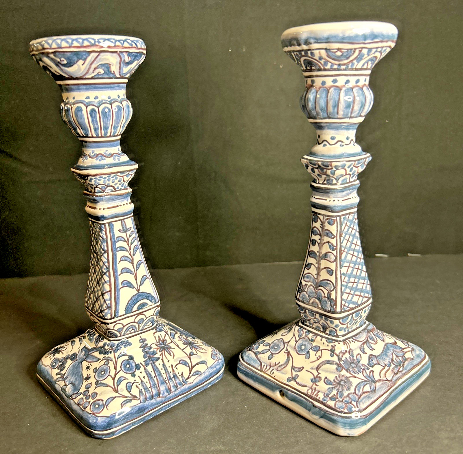 Vintage Estrela De Conimbriga Portugal Candlesticks 7.25” Hand Painted Pair