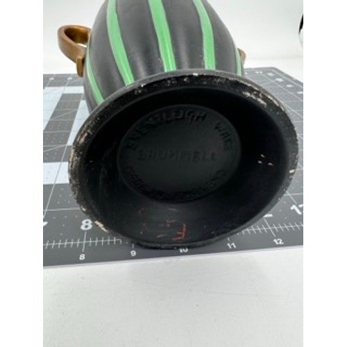 Brentleigh Ware Brummell Vase Art Deco Black Green Striped Gold Handles England