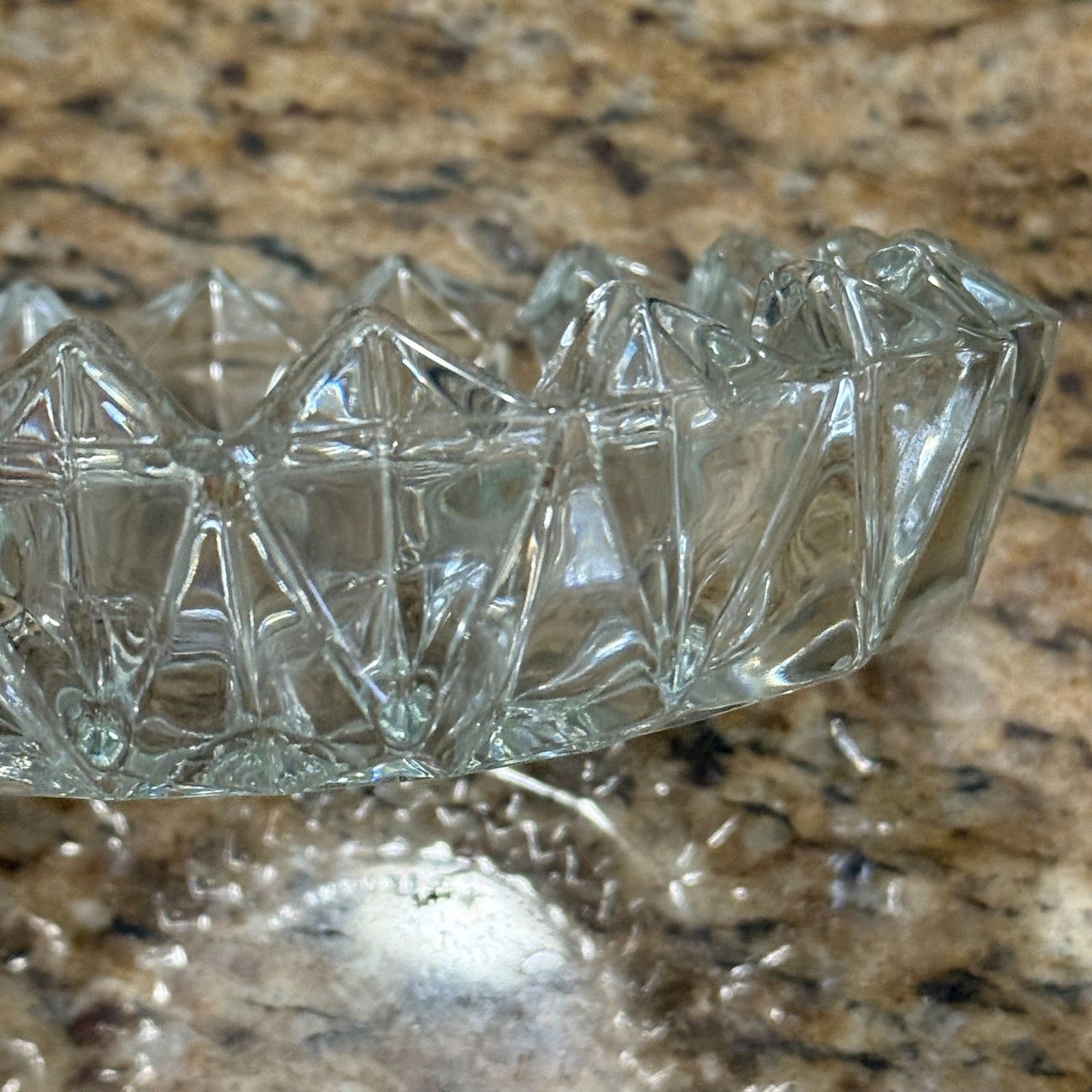 VINTAGE KIG Indonesia Heavy Pressed Glass Diamond Pointe Ashtray, Lead Crystal