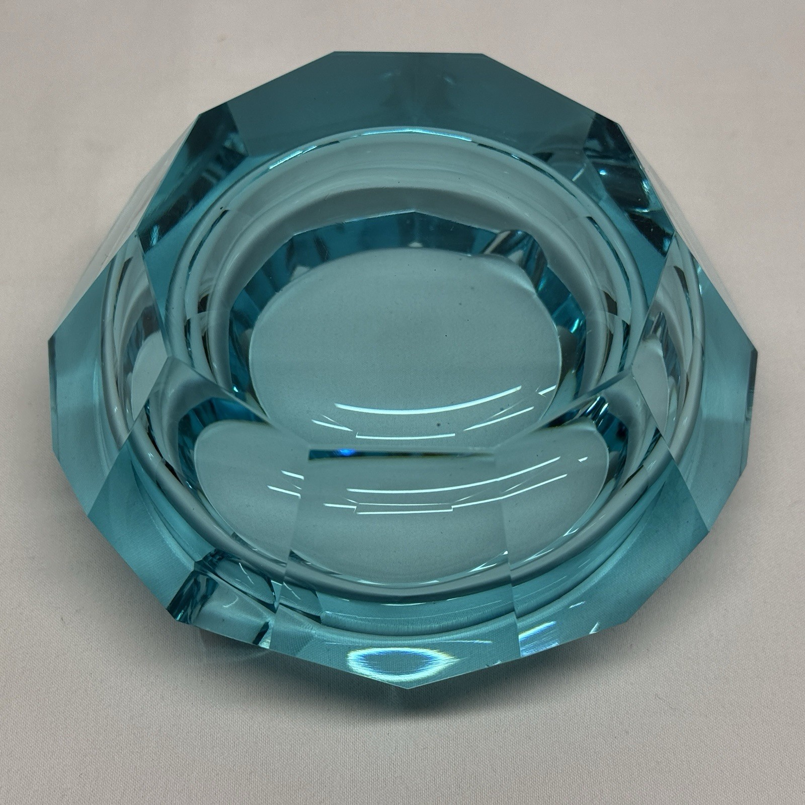 Uranium Turquoise Moser Gem Style Glass Ashtray w/ Imperfections