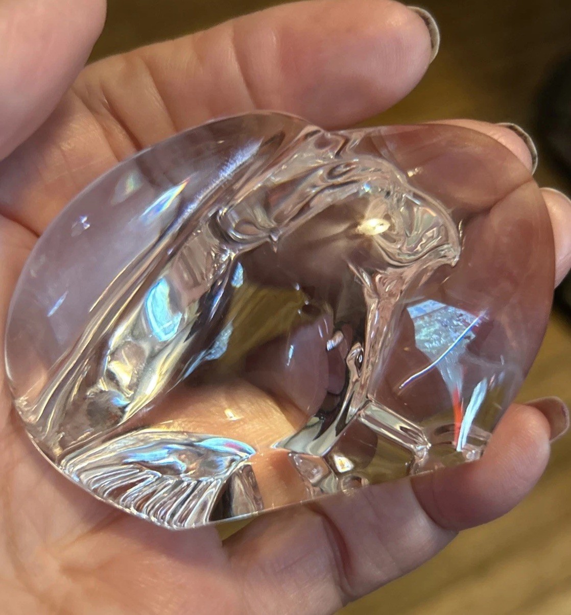 Vintage STEUBEN Signed Glass EAGLE Hand Cooler Rare Crystal Animal Paperweight