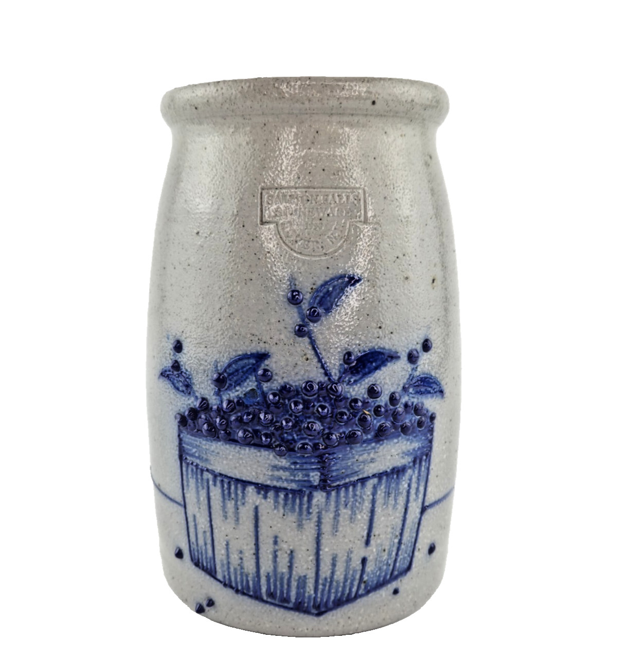 Salmon Falls Stoneware Blueberry Vine Salt Glaze Utensil Crock Vase 6.5″ Pottery