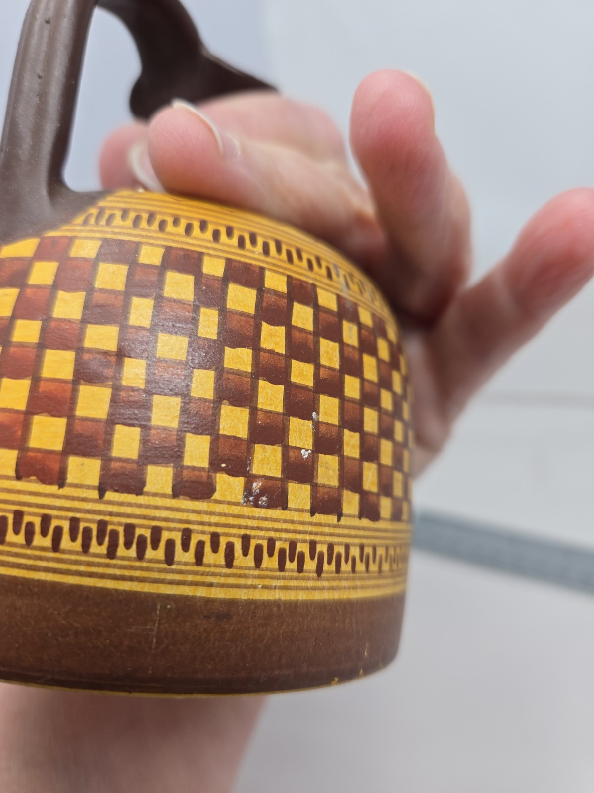 Geometrical Period Hand Made Copy From-800 To 900 BC Trefoil Mouth Ceramic Brown