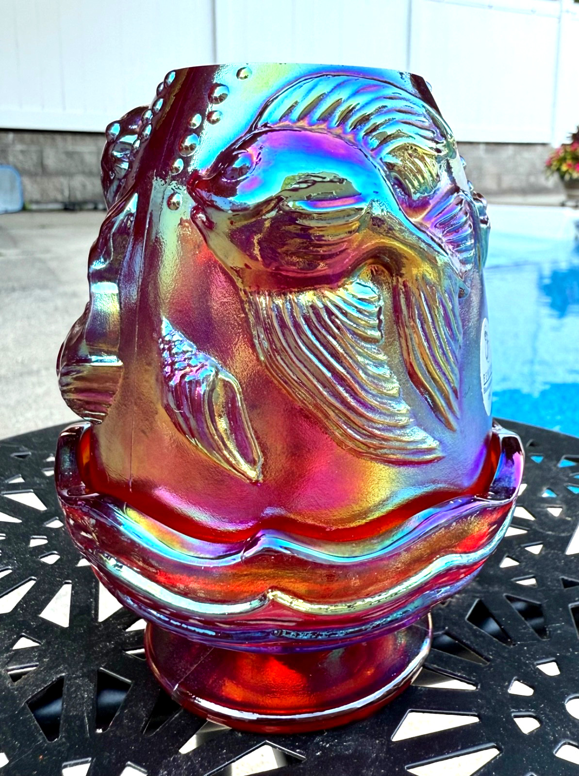 LE #555 FENTON**RUBY RED CARNIVAL ATLANTIS KOI FISH FAIRY LIGHT**Tom Fenton 2001
