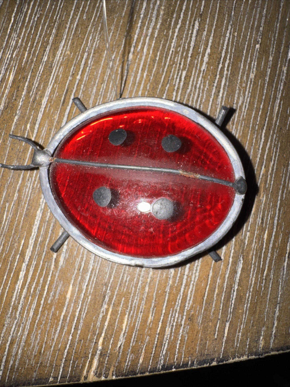 Stained Glass lady bug Suncatcher, 1.78×1.5 Red Glass String hook