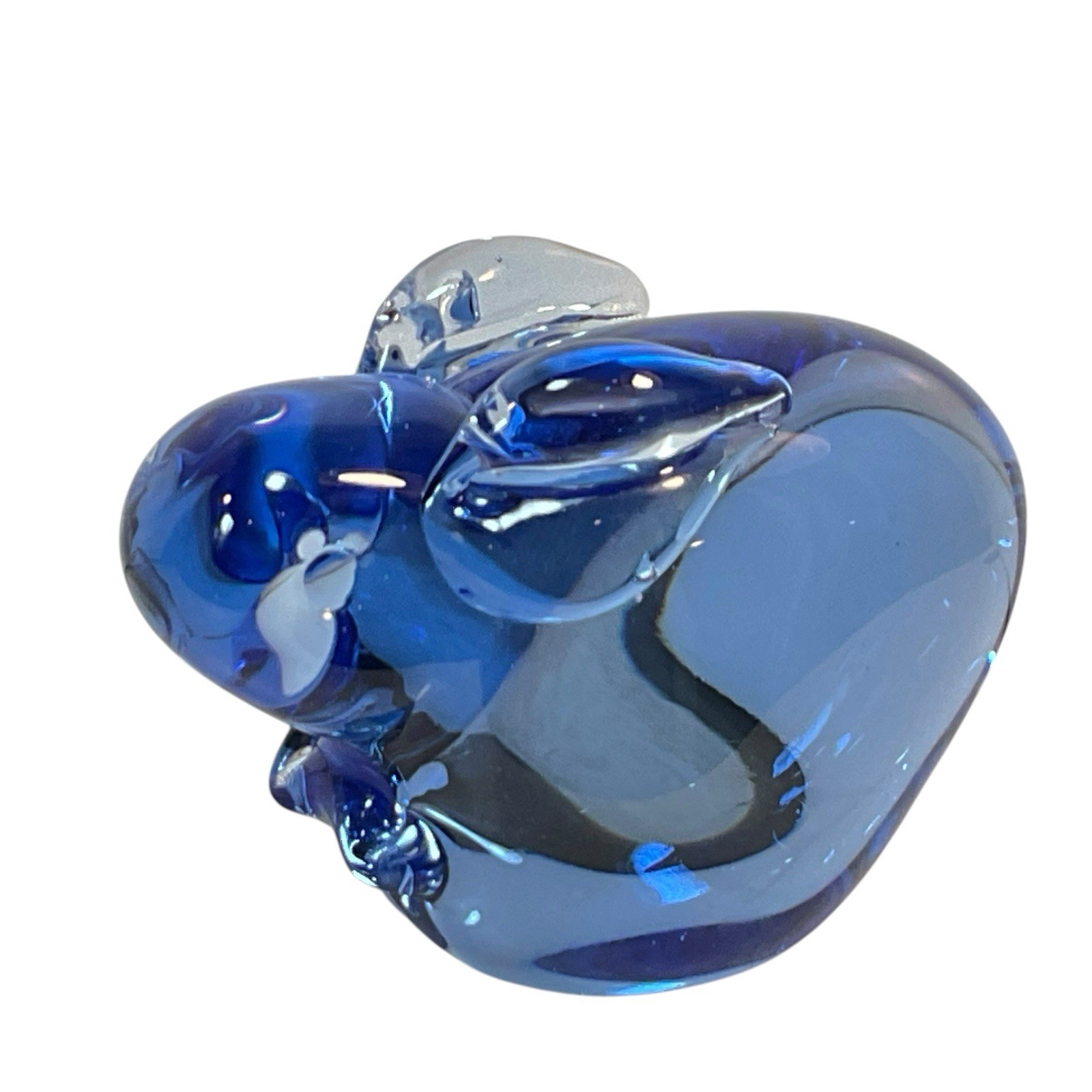 Pier 1 Blue Art Glass Bunny Rabbit Figurine Paperweight 6″ Long Easter Spring