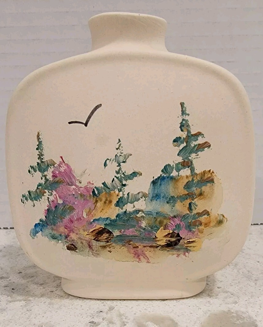 Cactus Southwest Themed Vase Tasso Hand Painted Teal Purple Golds 4″ Tall