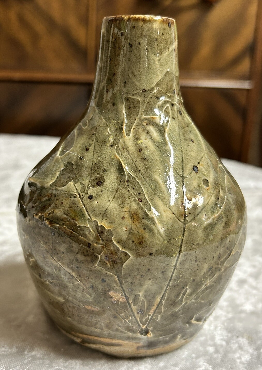 Pottery Vase With Leaf Impressions
