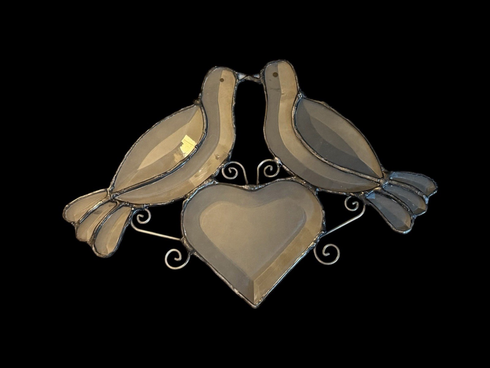 Vtg Leaded Stained Glass Love Birds Dove Heart Window Hanging Sun Catcher