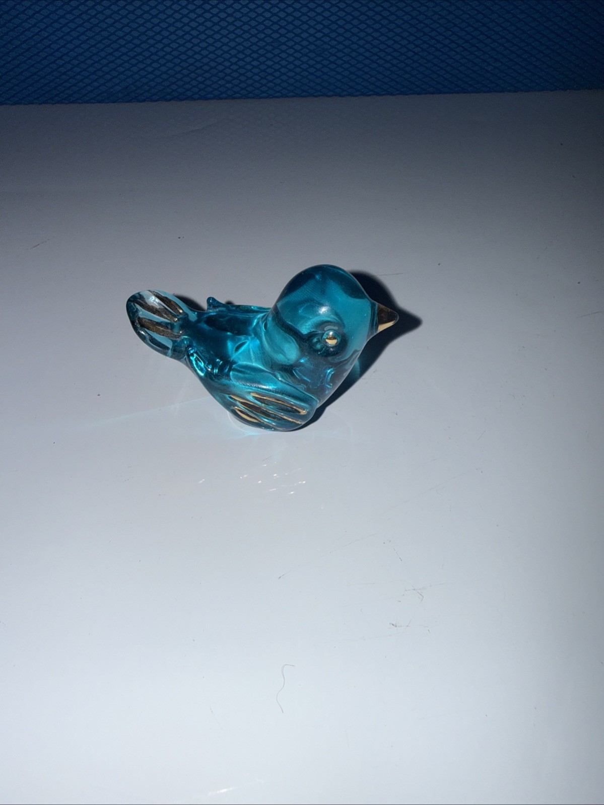 Rare Miniature Blue Bird of Happiness Art Glass Figurine W ***Gold Color Accents