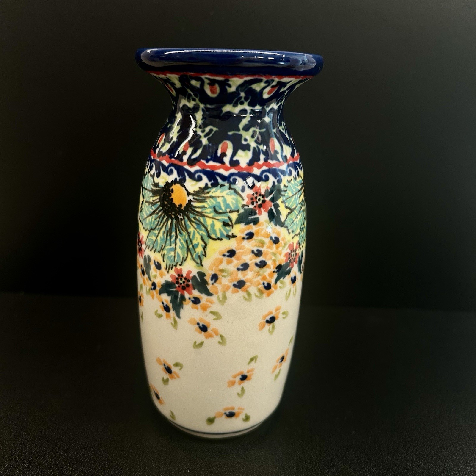 Unikat Polish Pottery Stoneware Small Vase-5 1/2 Inches Tall-Hand Painted