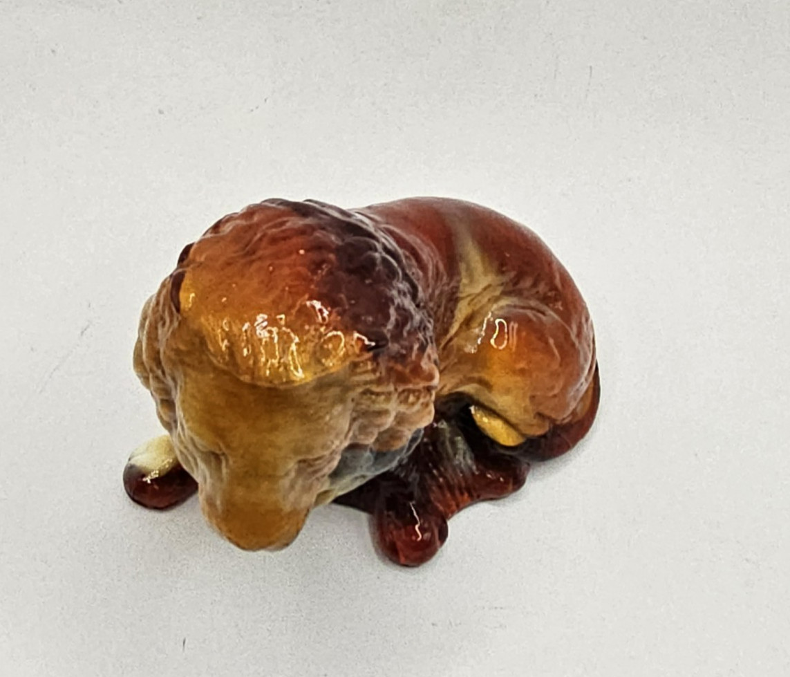 VINTAGE MOSSER GLASS LION SWIRL SLAG GLASS AMBER CARAMEL COLOR FIGURINE PAPERWEI