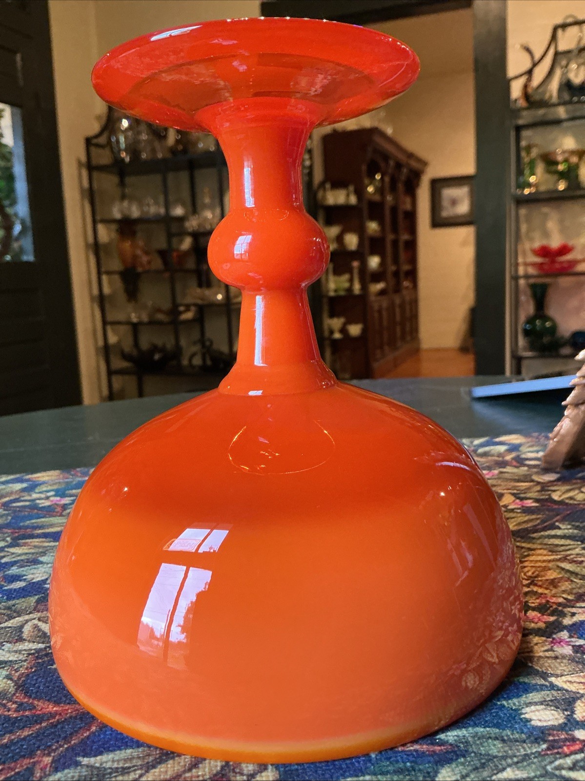 MCM 6.75” Erik Hoglund Boda Opaque Orange Glass Compote Signed Retro