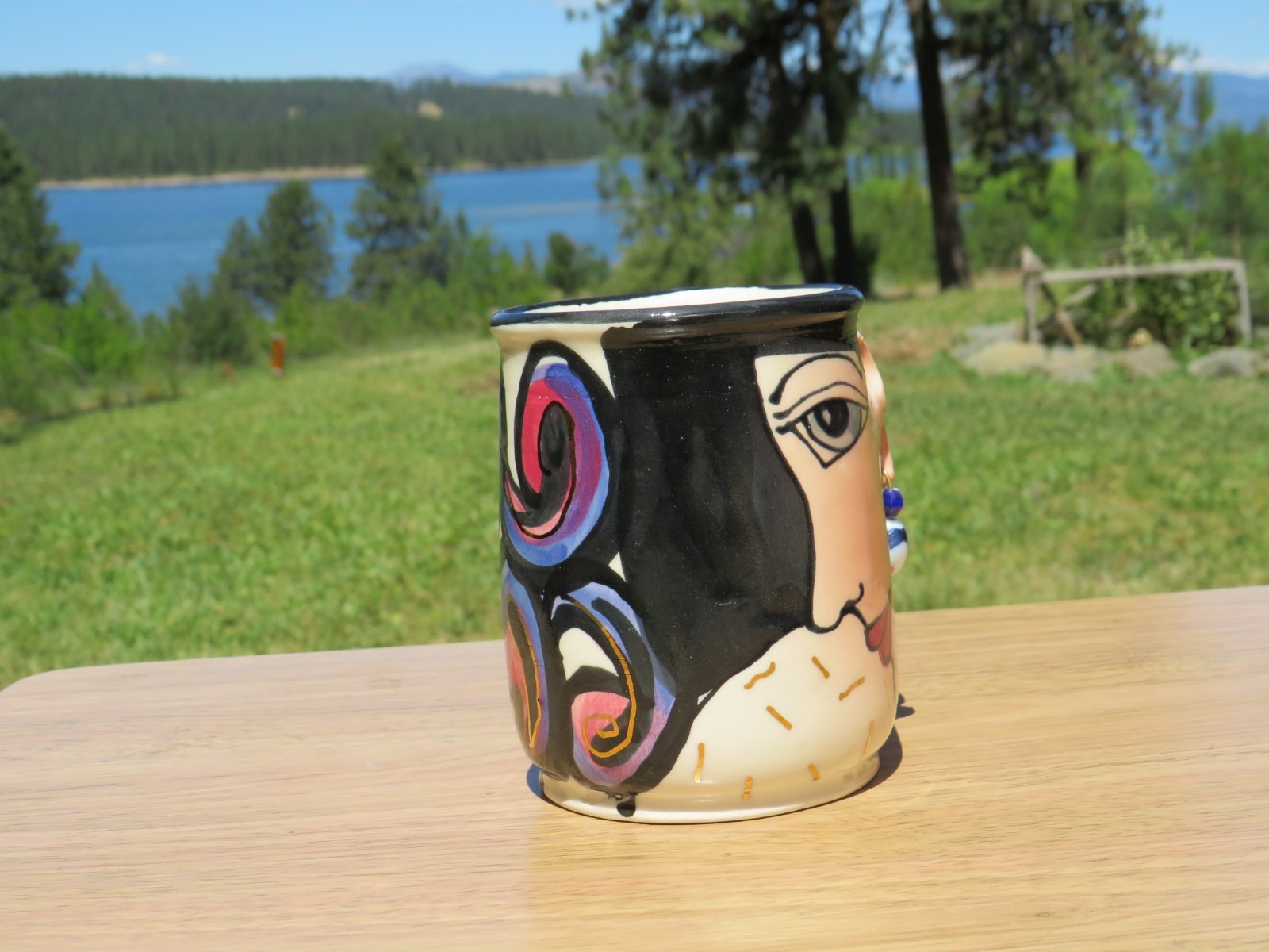 Rare Vintage Artisan Pottery Coffee Mug Hand Painted by CIndy Jenkins 4.5″ Tall