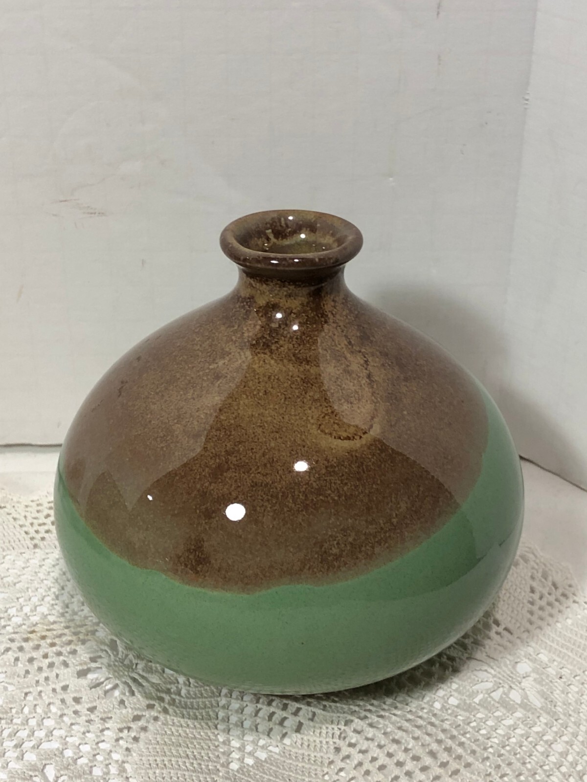 Vintage Mikasa Japan Handcrafted Pottery Green & Brown Vase Diane Love