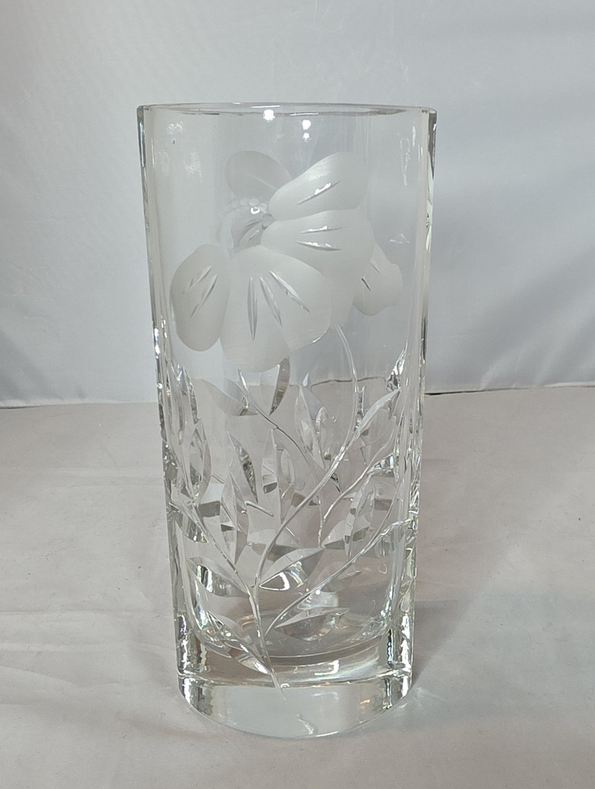 Antique Moser Bohemian Crystal Vase, Hand Cut & Acid Etched Daffodil Floral- 10″