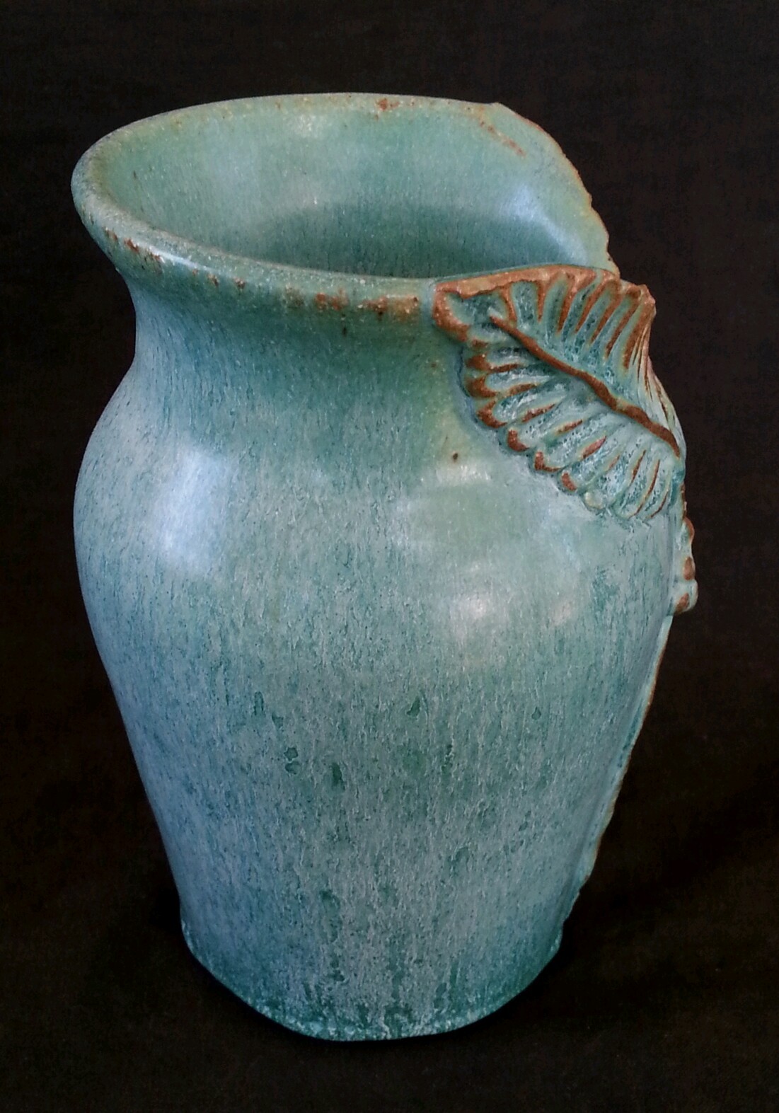 Vintage Haas art pottery turquoise stoneware vase 6.75 inches