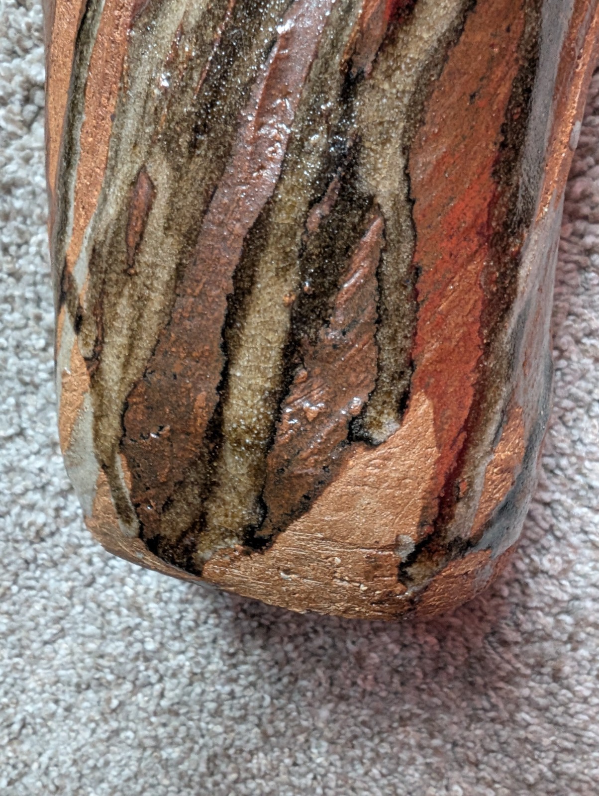 Art pottery vase textured wabi-sabi twisted coils rustic primitive brown grey