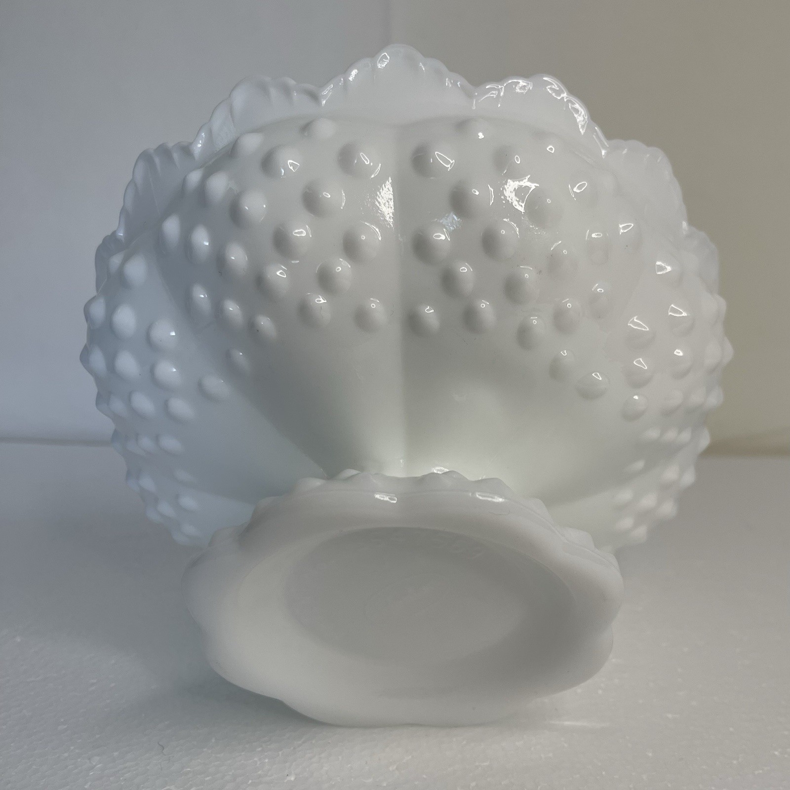 VTG Authentic Fenton Handmade Milk Glass Hobnail Candle Holder Original Sticker