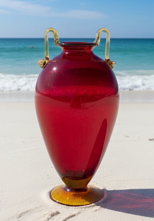 Vintage Hand-Blown Glass Vase Crafted in the Classical Amphora Style