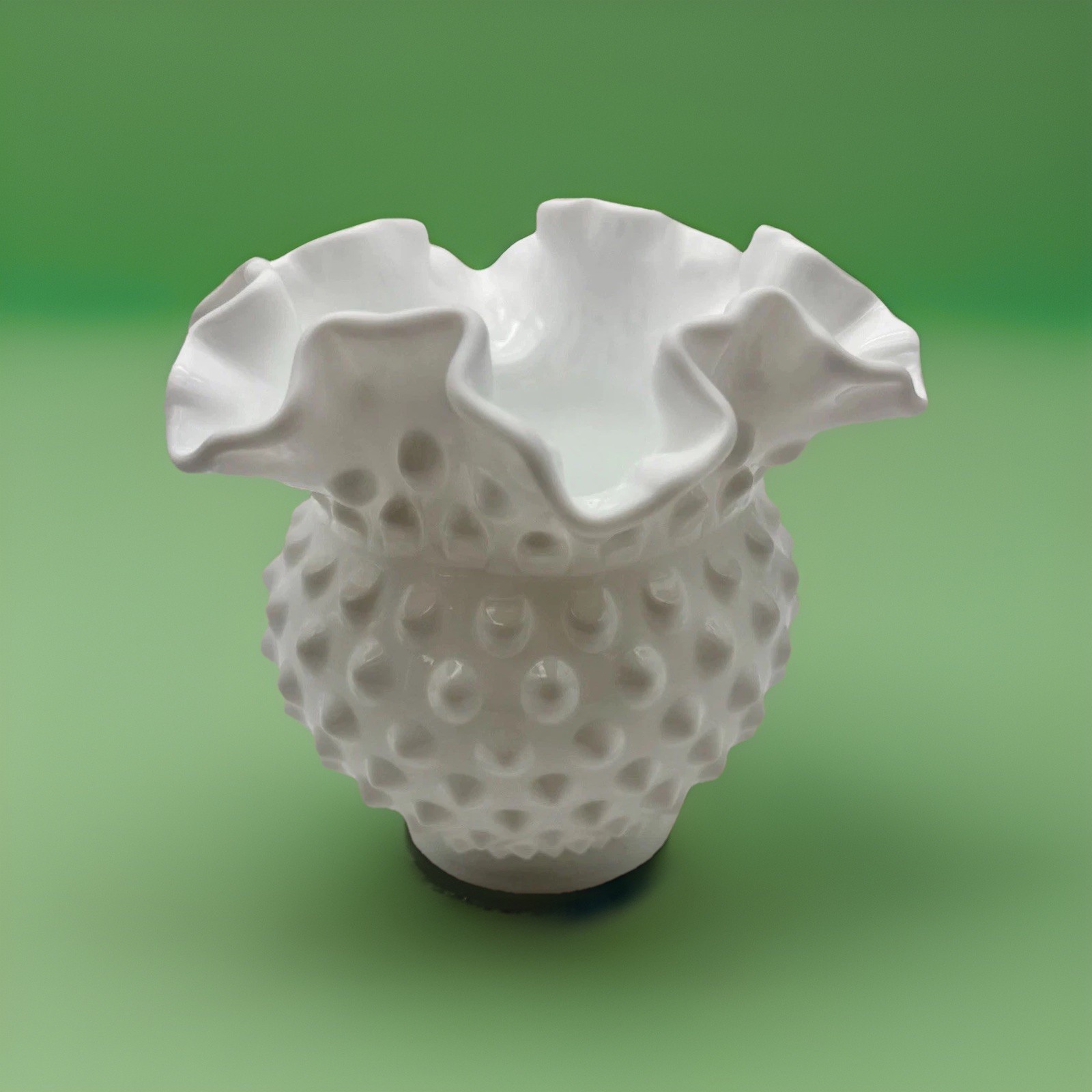 Vintage FENTON White Milk Glass 🤍 Rose Vase Hobnail Pattern Ruffled Edge MCM