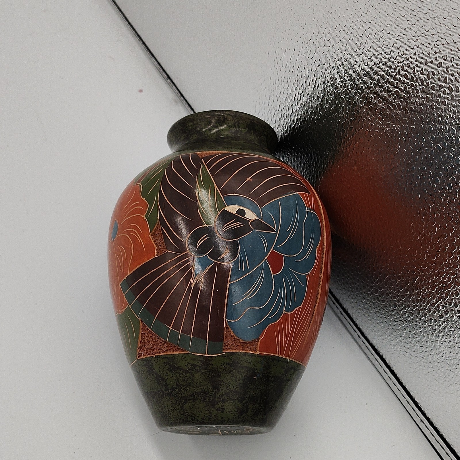 Aller Art Pottery Hand-Painted Signed Floral Animal Decorative Vase 18cm