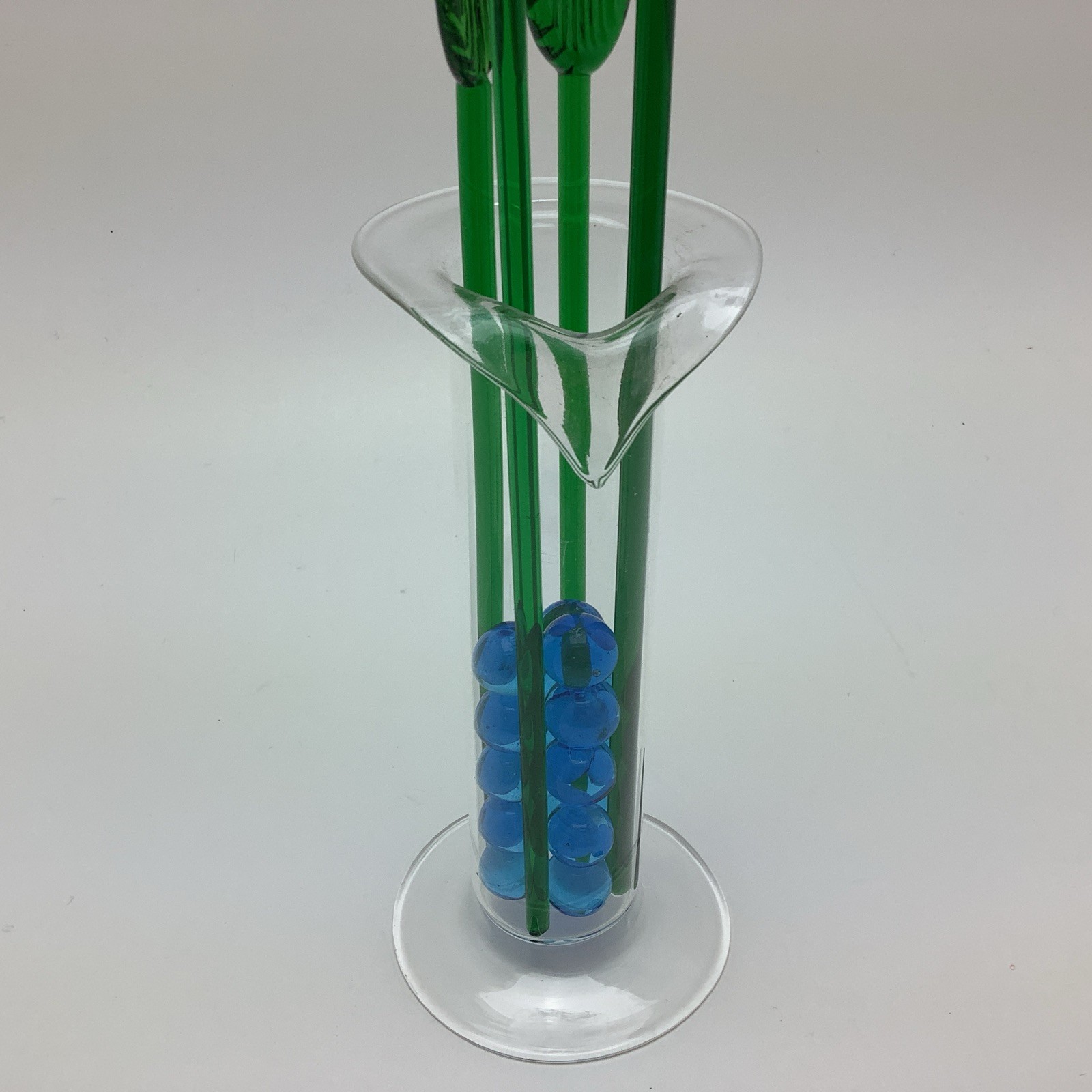 Vintage Art Glass Murano Style Blue White Flowers, 2- Leaves, Marbles & Vase