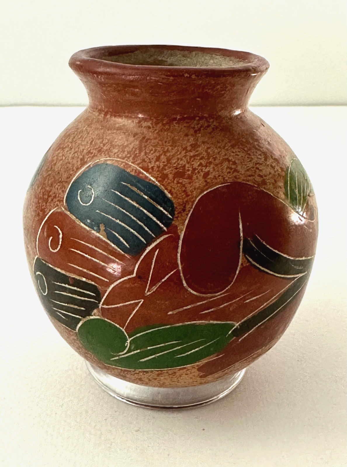 Vintage Hand Painted Nicaraguan Pottery Vase San Juan de Oriente Clay c. 1980s