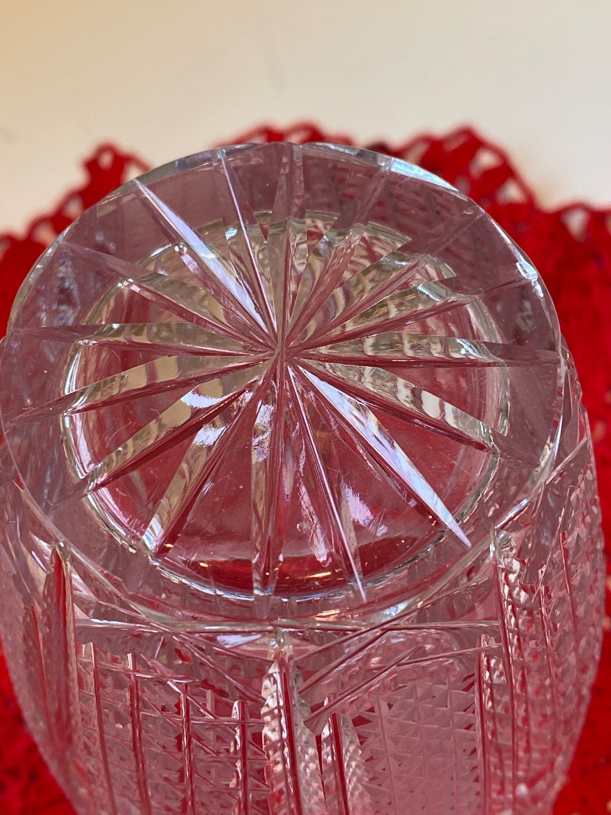VINTAGE Bohemian Czech Queen’s Lace Cut Crystal Vase 6″ Sawtooth Edge