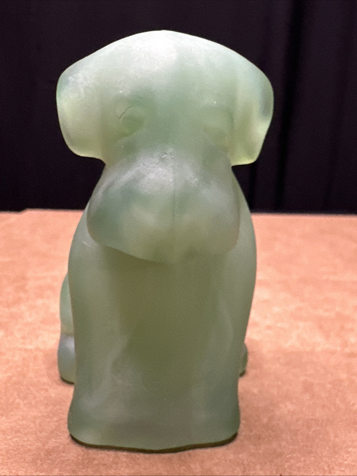 Vintage Degenhart Glass Pooch Dog Figurine Green Iridium
