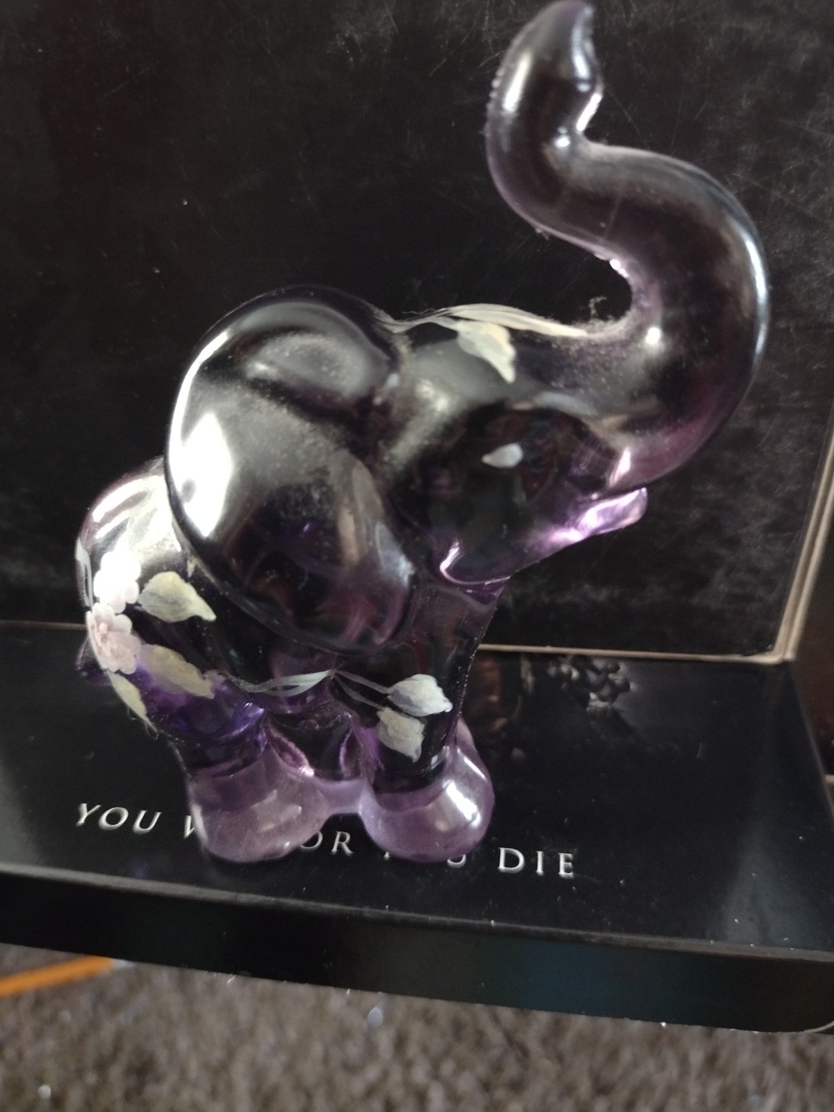Fenton Purple Glass Elephant Trunk Up Figurine Hand Painted