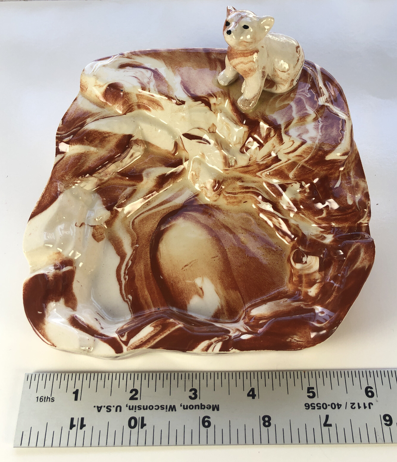 Vtg Swirl Made In Alaska Native Clay Bear Cub Cigar Ashtray 6 1/8”x 5 3/4”