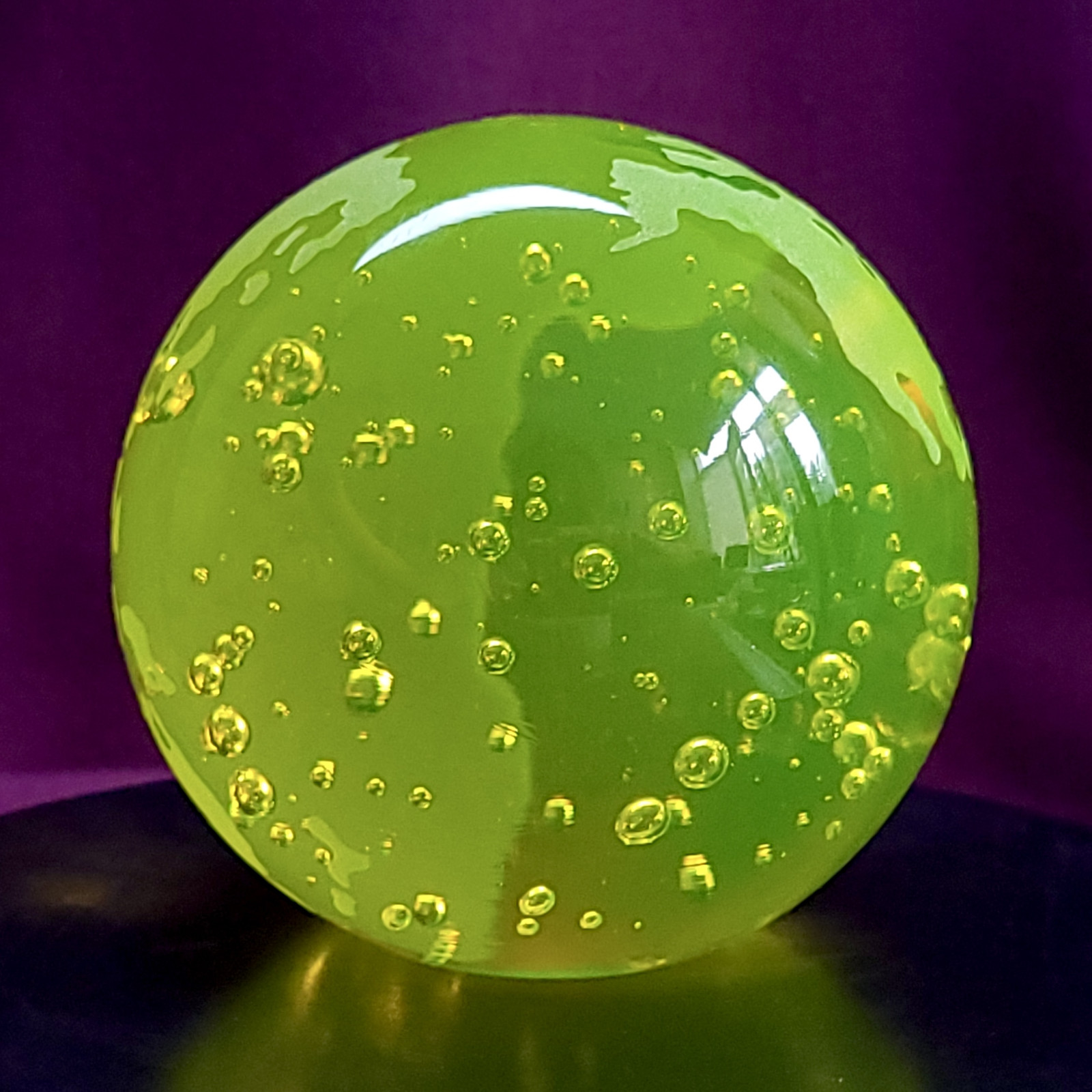 Uranium Glass Earth Paperweight 79mm Vaseline Glass Sphere Globe with Bubbles
