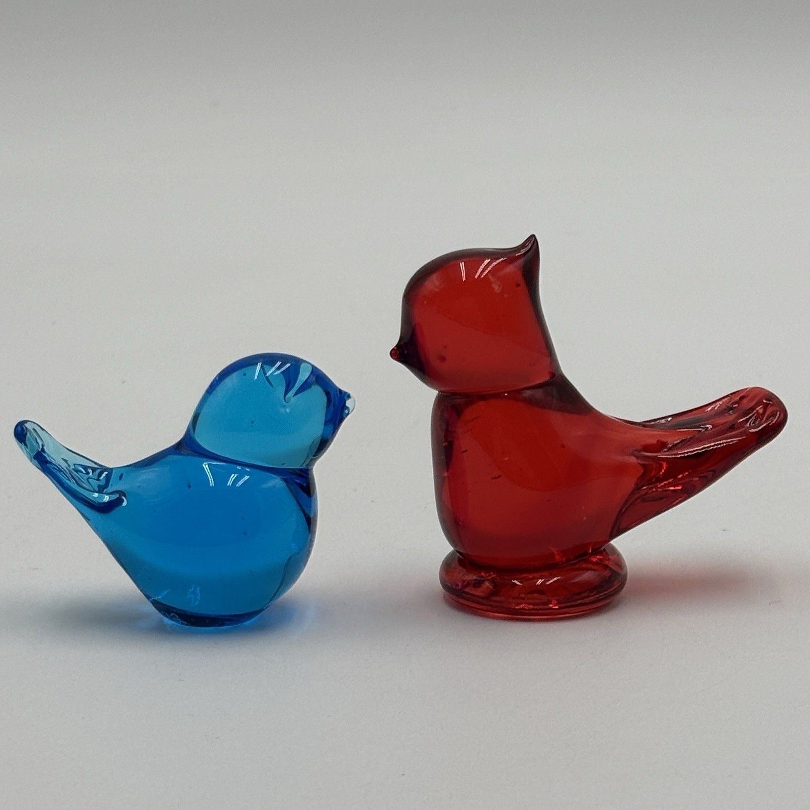 (2) Country Cardinal Ron Ray 1993 Red Glass & Mini Bluebird Of Happiness Figures