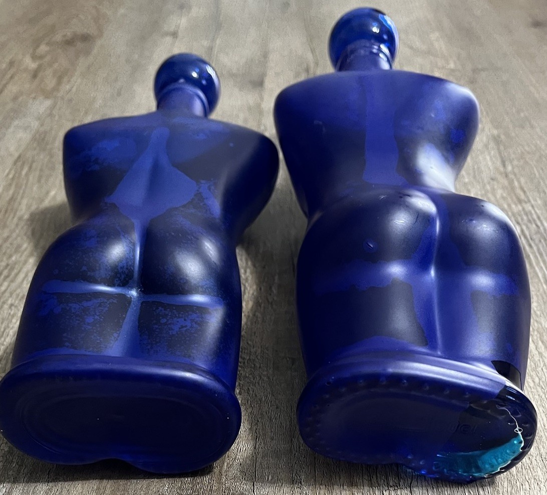 Vintage Woman Man Torso Glass Bottles Human Figure Decanters Kefla Rare Abstract