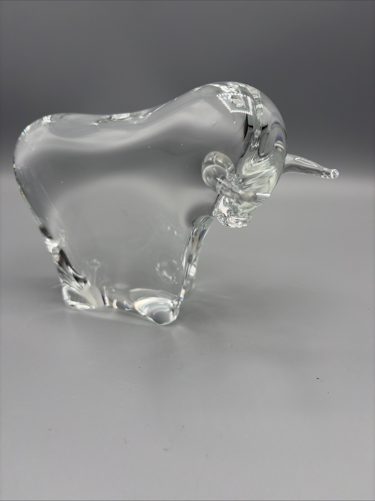 Large Vtg F.M. Ronneby Sweden Clear Crystal Art Glass Bull Sculpture Paperweight