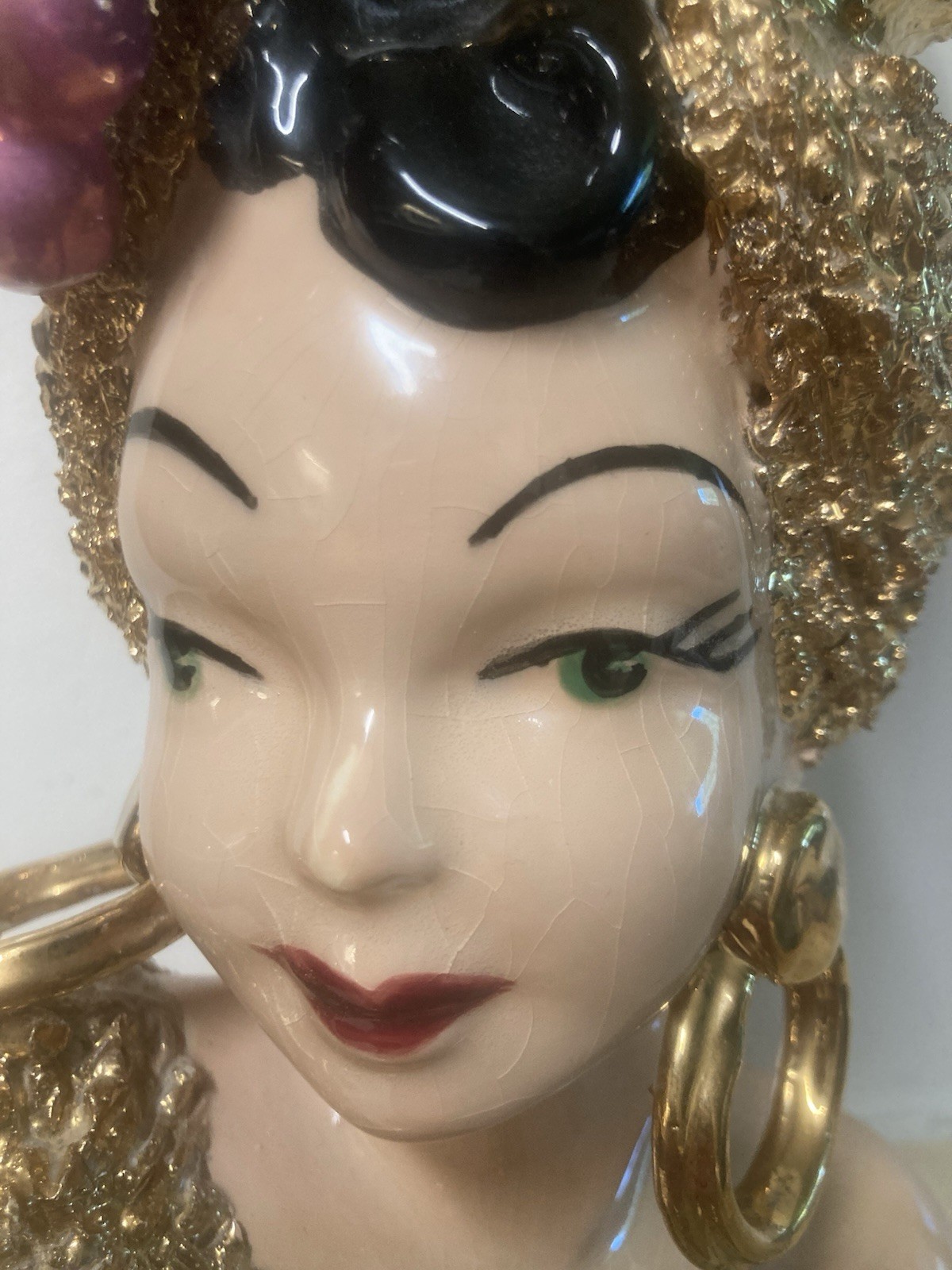 CARMEN MIRANDA Ceramic Fruit Hat Head Lady Tropical Figure Bust Display 13”