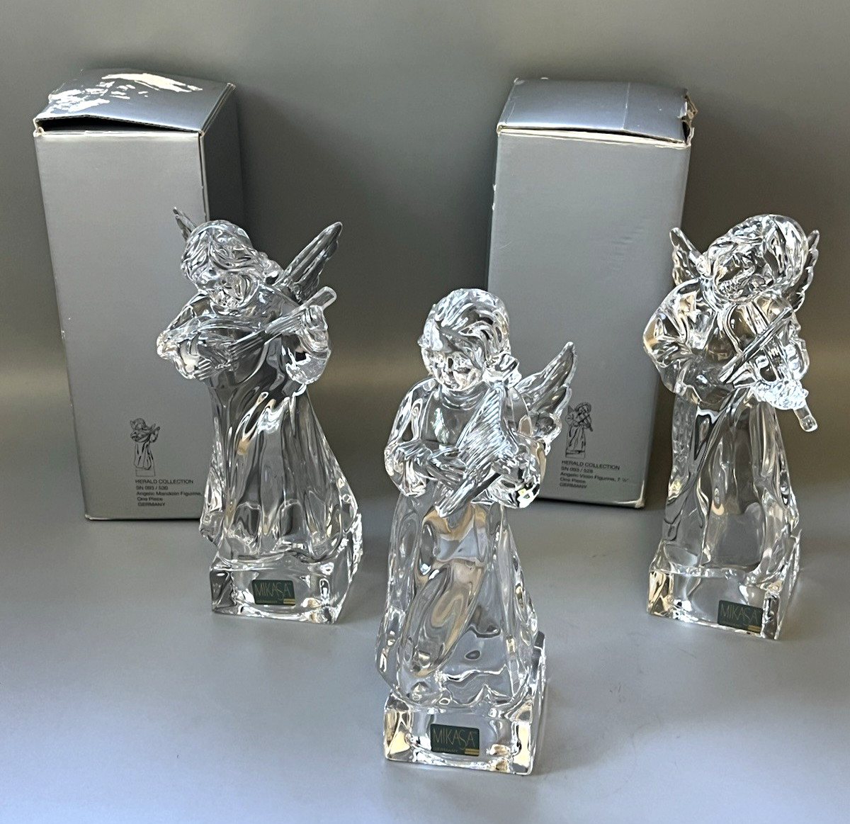 Vtg Mikasa Herald Collection Crystal Angel Figurine Lot 3 Violin Mandolin Harp