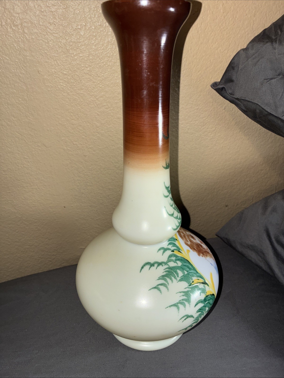 Large Vintage Hand, Painted Portrait Vase, 12” Victorian, Child Fern Decor Art
