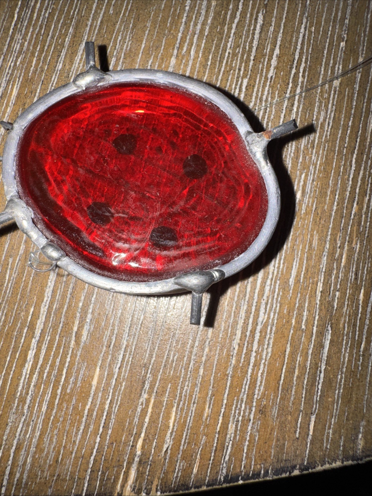 Stained Glass lady bug Suncatcher, 1.78×1.5 Red Glass String hook