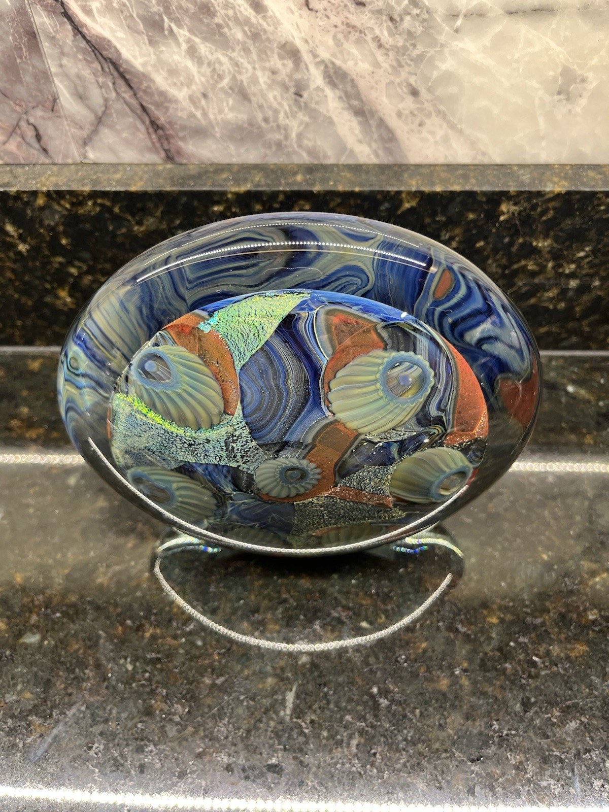 Paperweight Signed Robert Eickholt Studio Art Glass Dichroic Ocean Sea Glass