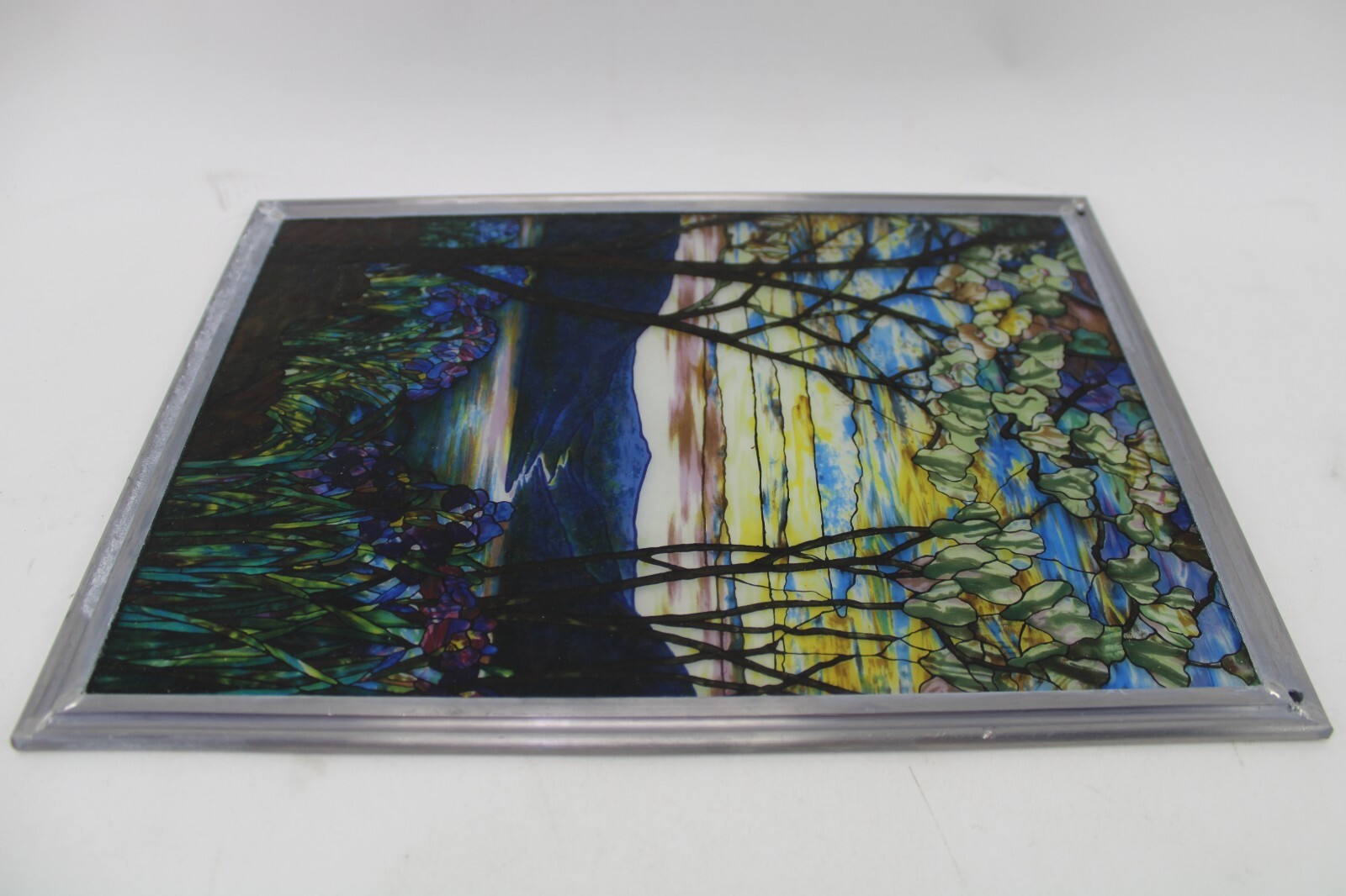 Vtg MMA Louis Tiffany Magnolia Irises Stained Glass Panel 13″x9″ Reproduction