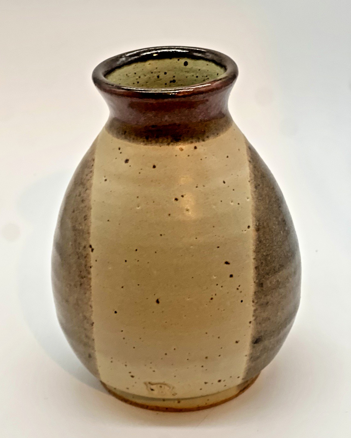Studio Art Pottery Vase Earth Tone Glaze Marked “B” Rustic Handmade Ceramic