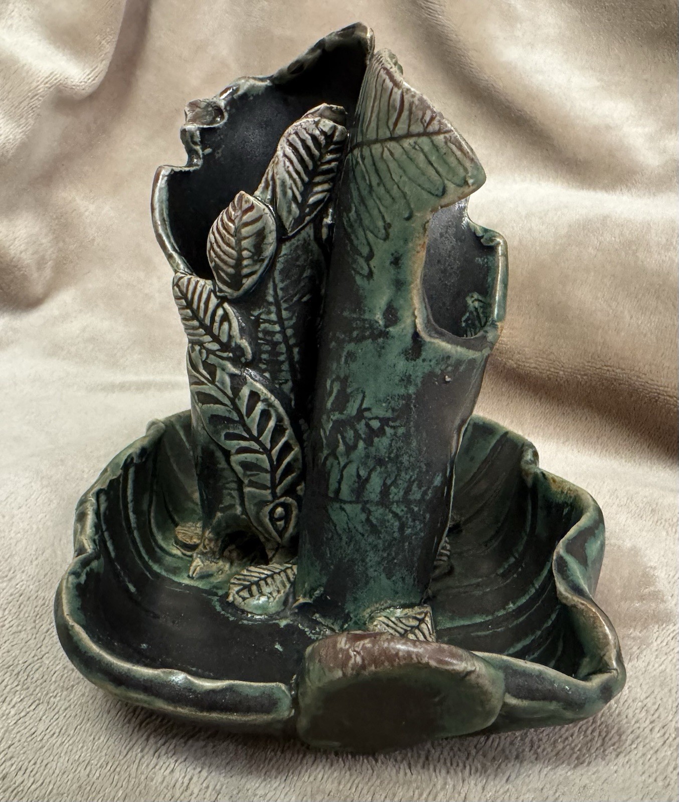 Botanical Earthy Living Goddess Clay Art Signed Leaves Nature Vases Vessel Boho
