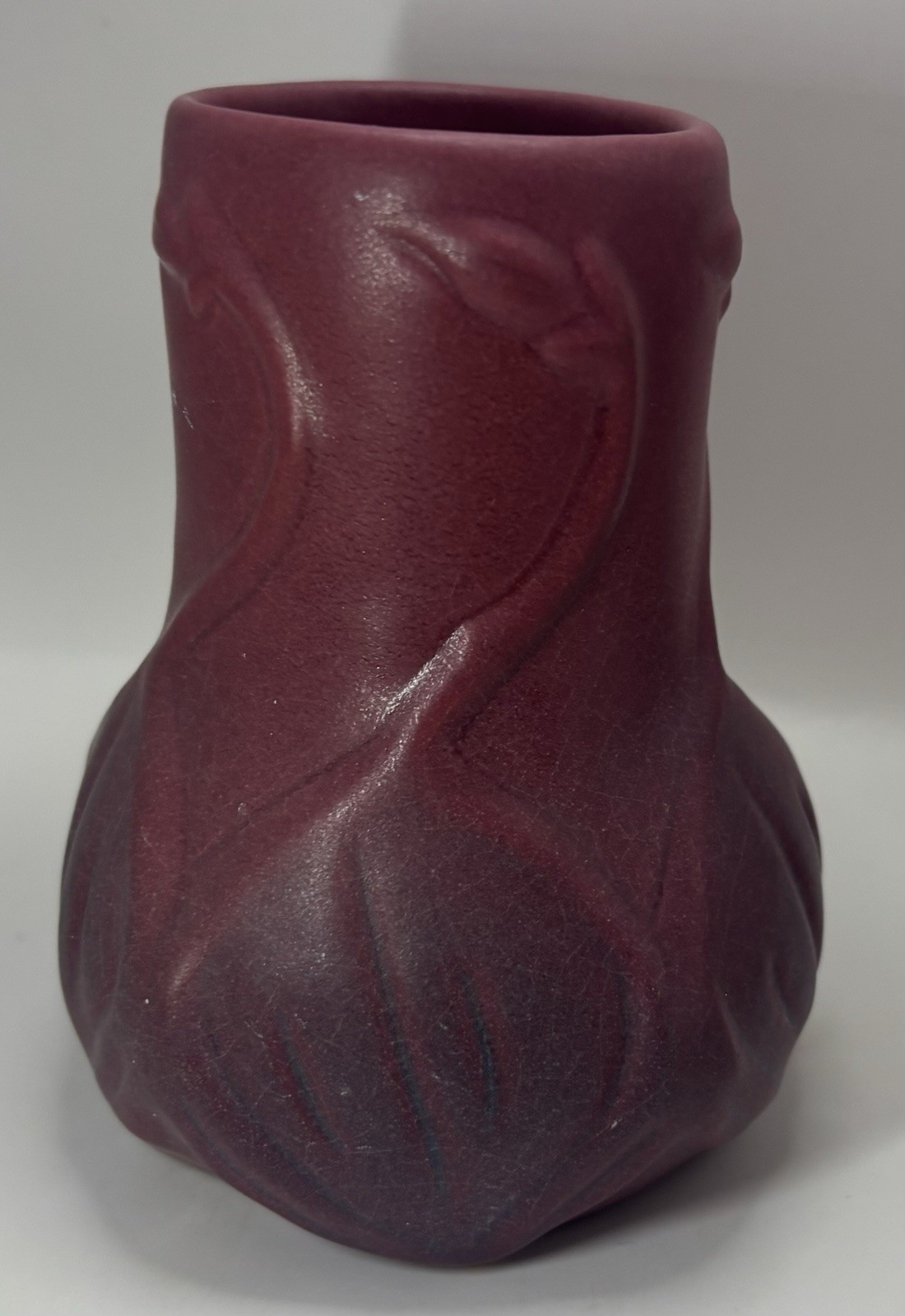 Vintage Van Briggle Mulberry Plum Persian Rose Art Pottery Vase 4.25″