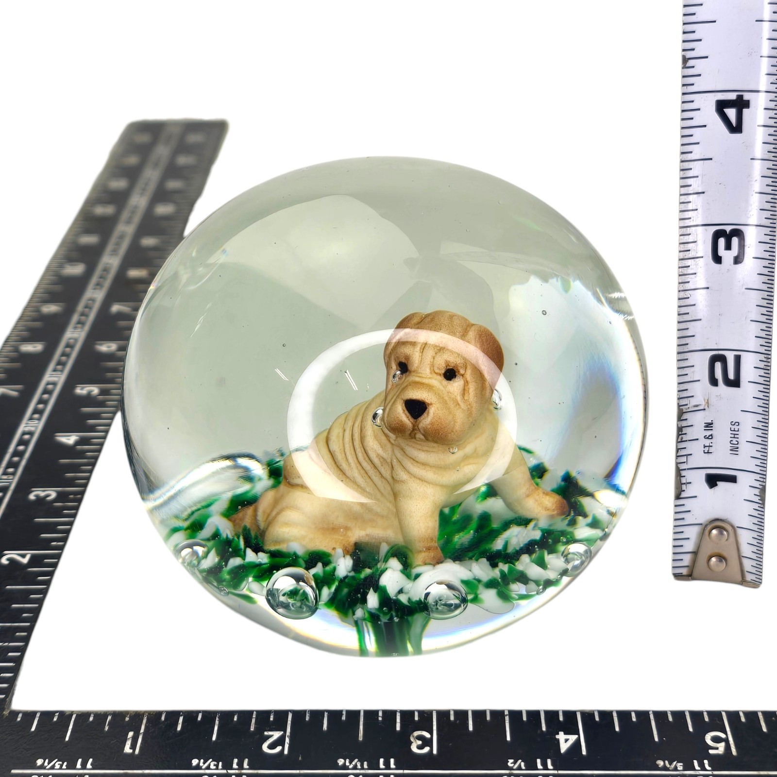Rare Vintage Gibson Sulphide Shar Pei Puppy Dog Large Glass Paperweight