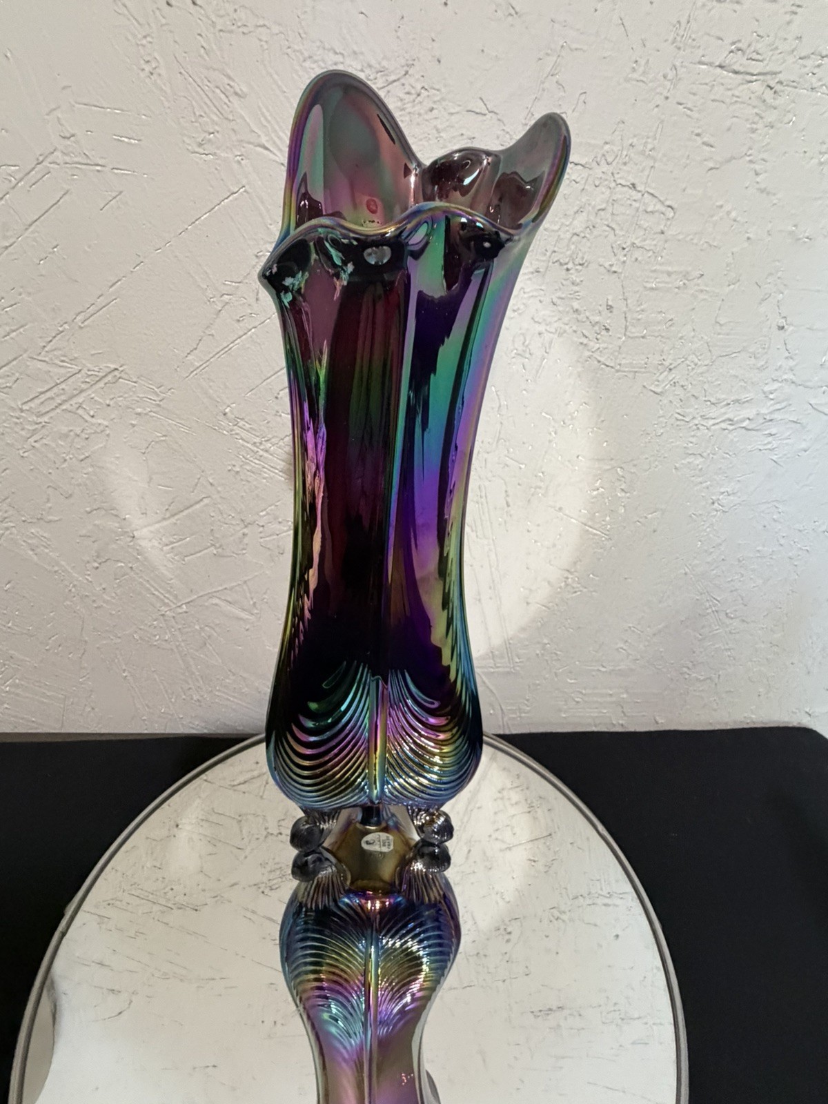 Stunning Fenton 100th Heirloom 2005 Drapery Swung Vase Amethyst Carnival Glass