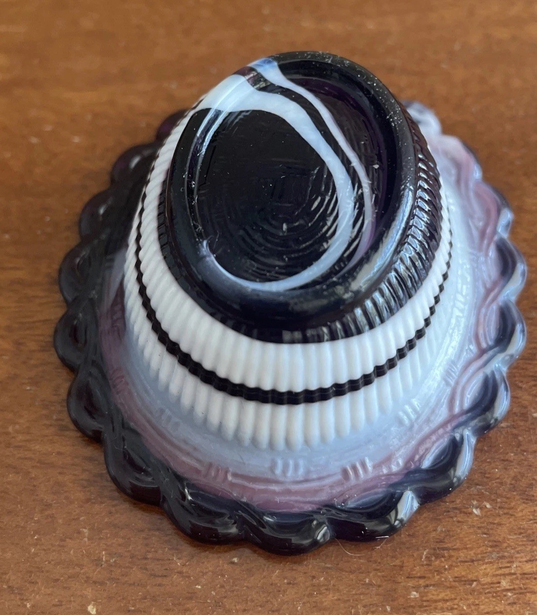 Mosser Amethyst Hen on Nest Mini Purple & White Blue Slag Glass Salt Cellar 2.5″